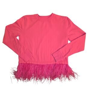 $395 Robert Rodriguez Ostrich Feather Trim Sweatshirt - Hot Pink Small